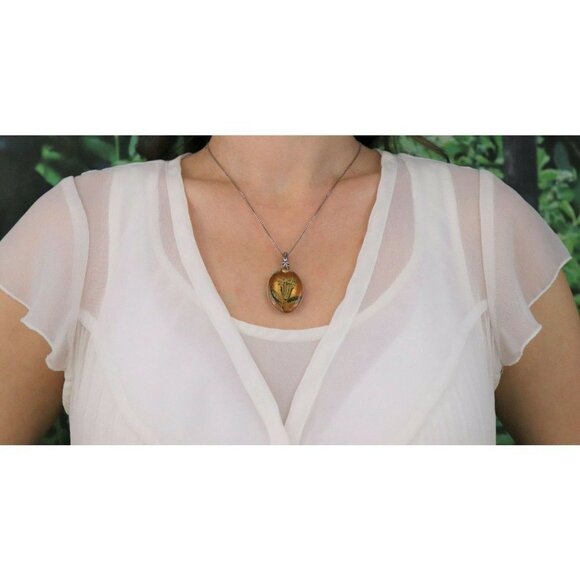 Sterling Silver Acrylic Flower Spoon Necklace 19.5 inch chain - Picture 3 of 9